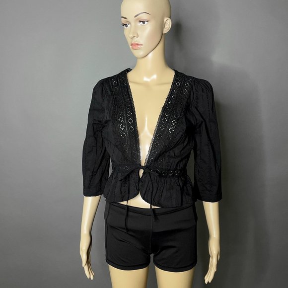 A.N.A. Black Top with Eyelets Front Tie Closure Size Small - Picture 3 of 15
